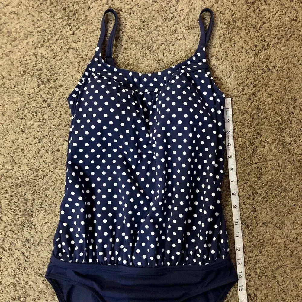 Lands End Maternity Swim Suit Womens 6 Used Navy Polka Dot One Piece - Picture 7 of 15